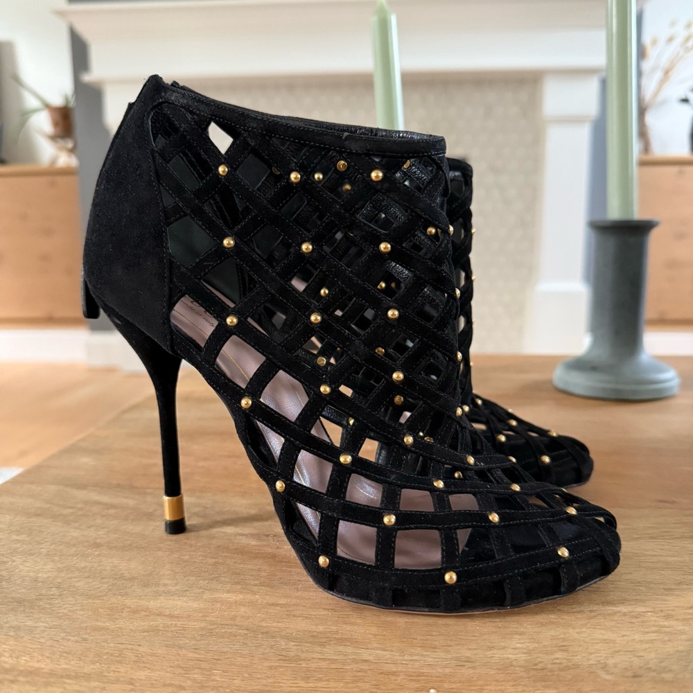 Gucci Black and Gold Caged Heels